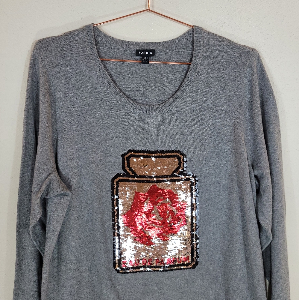 Torrid Grey Reversible Sequin Changing Sweater Si… - image 2